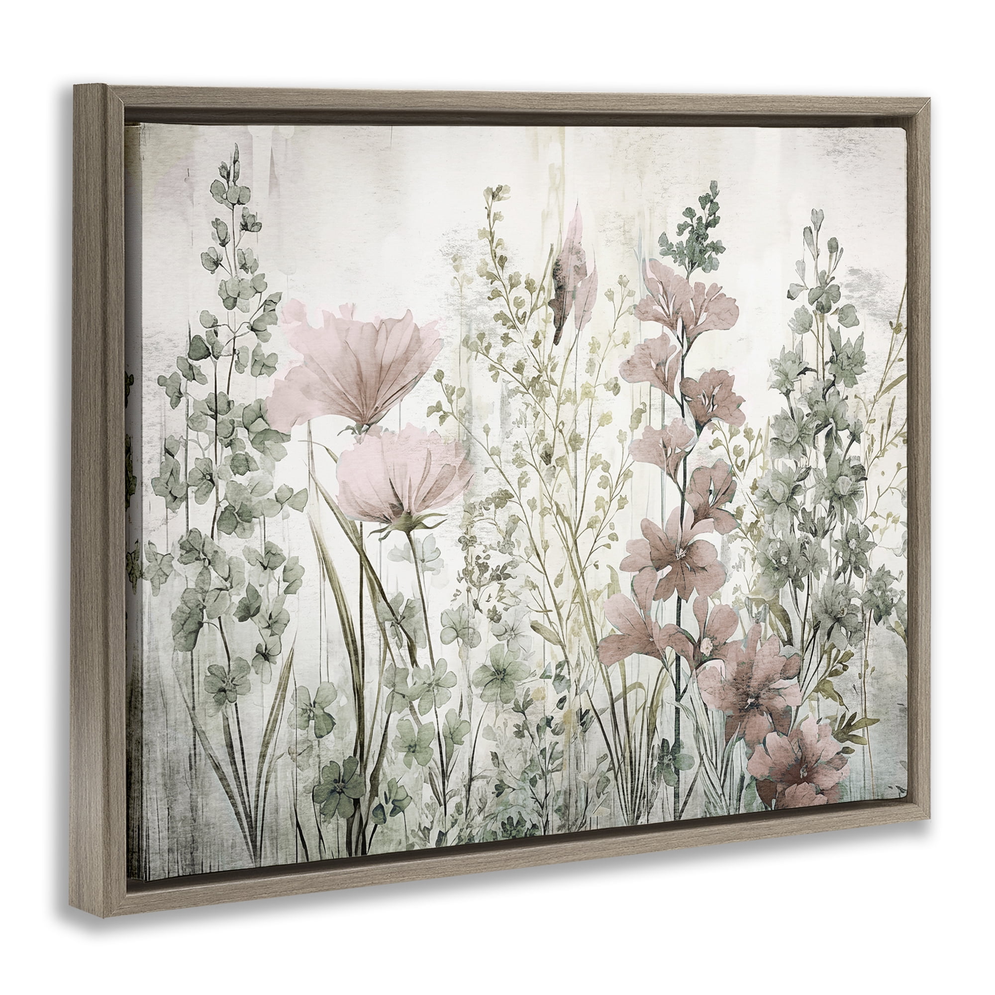 Stupell Industries Blush Wildflower Sprigs Plants & Flowers Painting Brown Floater Framed Canvas Art Print Wall Art, 31 x 25