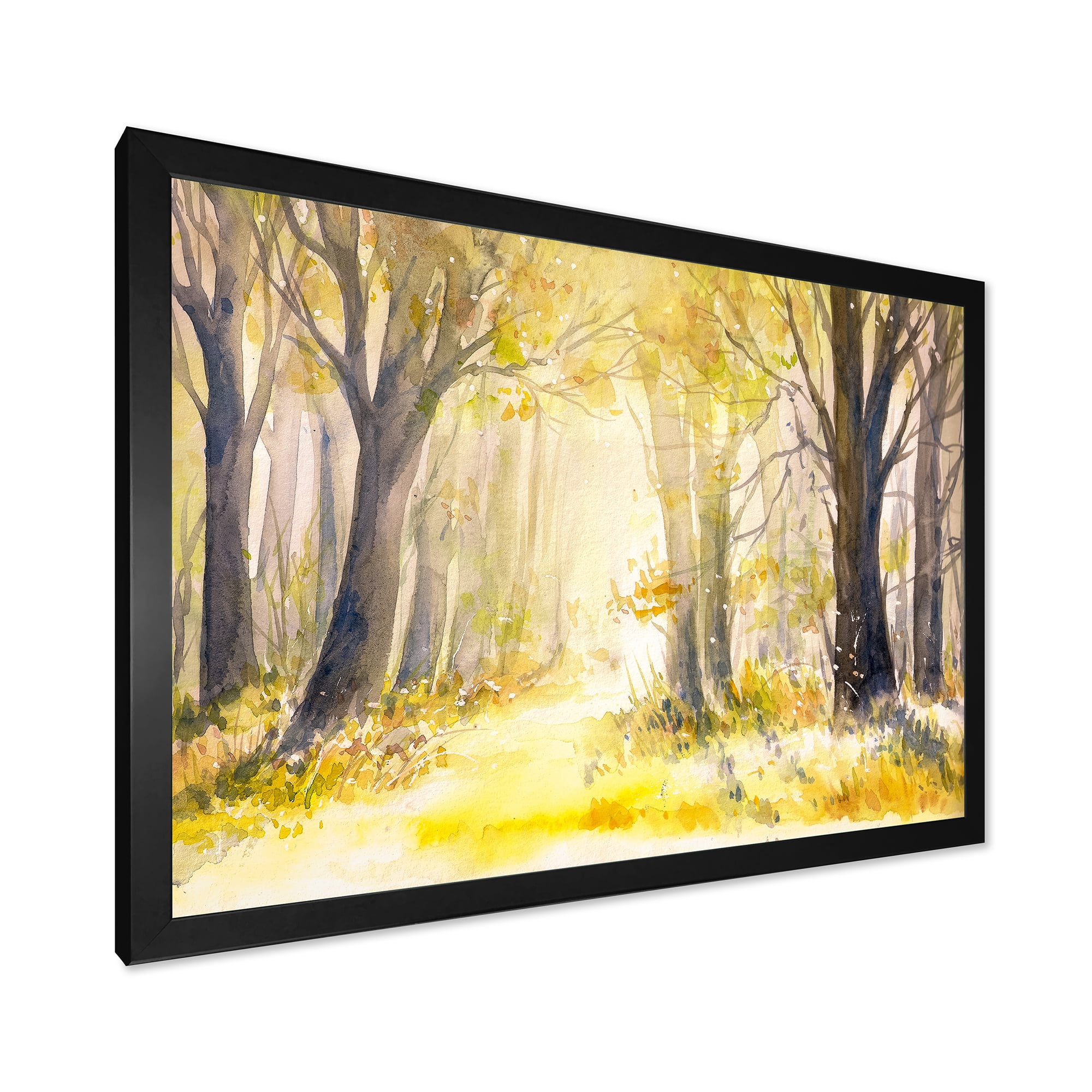 Designart 'Bright Sunshine Through The Yellow Forest Trees I' Traditional Framed Art Print