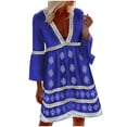 thumbnail image 1 of Vestido casual para mujer, vestido personalizado estampado con cuello en V manga larga otoño vestido suelto informal cuello redondo vestido de moda Fridja  NMB5154, 1 of 4