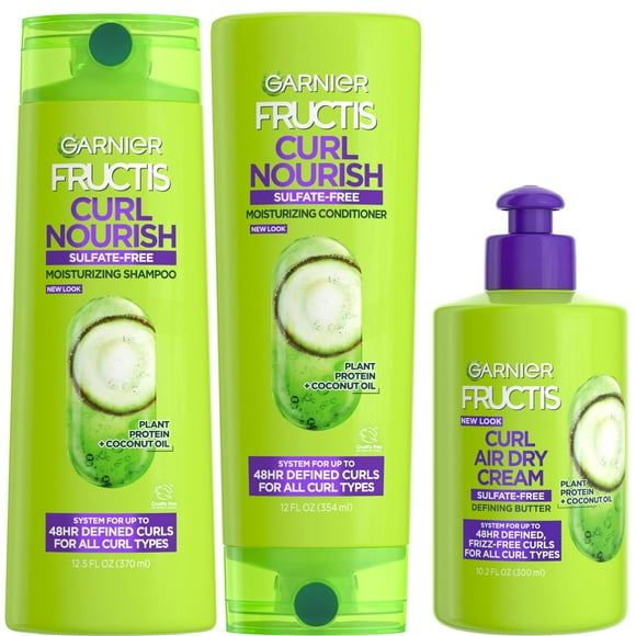 Garnier Fructis Triple Nutrition Curl Nourish Shampoo, Conditioner + Leave-In Conditioner Kit, (Personal Size S&C)