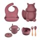 thumbnail image 2 of Juego de cubiertos de silicona suave para bebé, juego de seguridad con ventosa, tazón, taza, babero, cuchara, tenedor, cubiertos antideslizantes, bandeja de alimentación para niños, sin BPA, 2022, 2 of 4