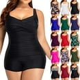 Women's Swimsuits Plus Size Vintage Ruched Swimwear Tummy Control