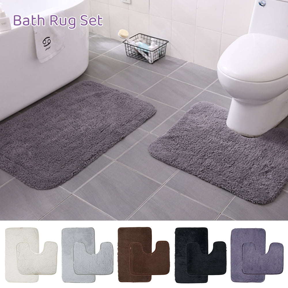 Microfibre Shaggy Chenille Bath Pedestal Mat Non Slip Bathroom Toilet 2pcs set 