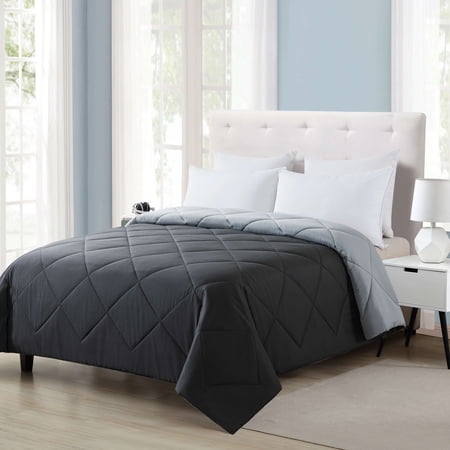 MAINSTAYS REVERSIBLE MICROFIBER COMFORTER, BLACK, FULL/QUEEN