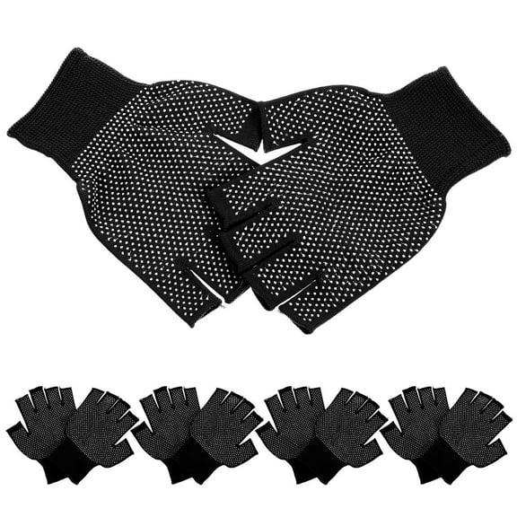 Niceauty 5Pairs Black Half Finger Gloves with Non Slip Grip Breathable Material for Driving and Work