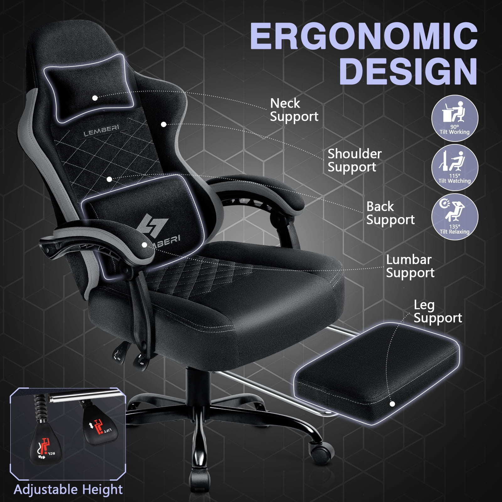 Waleaf Video Game Chairs with footrest,Gamer Chair for Adults,Big and Tall Chair, 400lb Capacity, Racing Style Computer Chair with Ergonomic Lumbar Support, Gaming Chairs for Teens