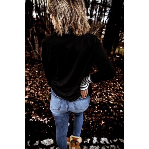 ABPHQTO Sudadera de mujer con cuello alto y empalme a rayas