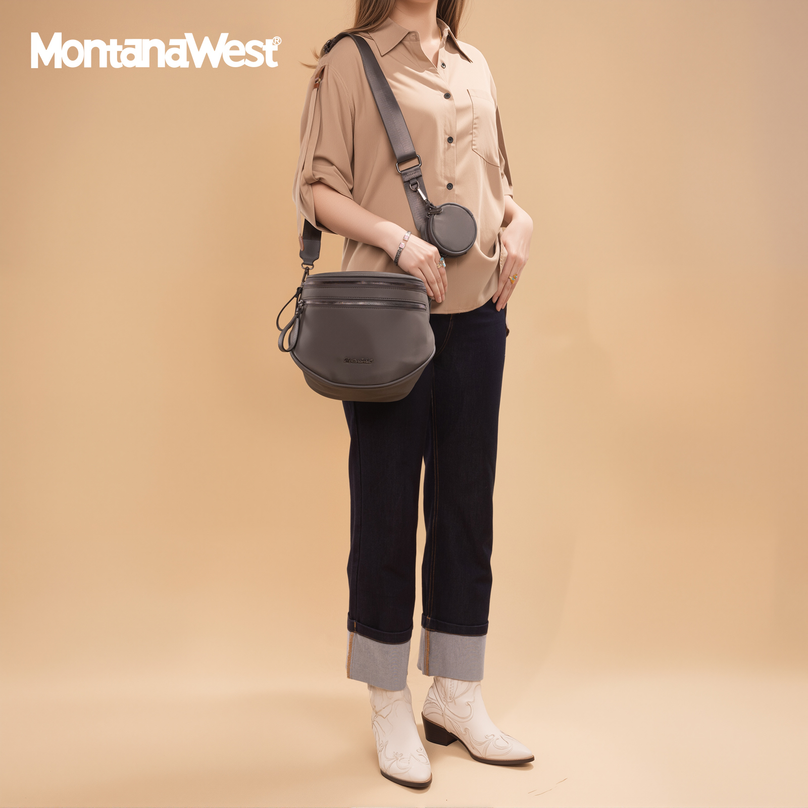 Montana West Large Crossbody Bags for Women Bum Bag Sling Purse with Adjustable Strap, Grey