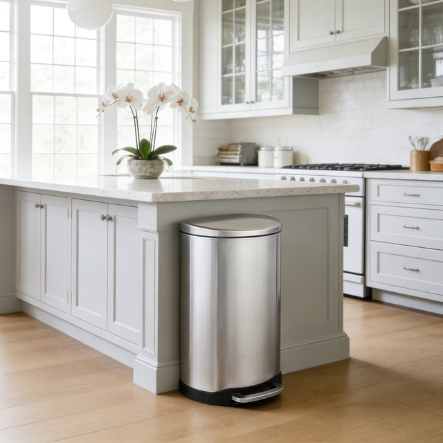 Innovaze 10.6 Gal./40 Liter Stainless Steel Semi-round Step Garbage Can for Kitchen, Soft Close, Fingerprint Resistant