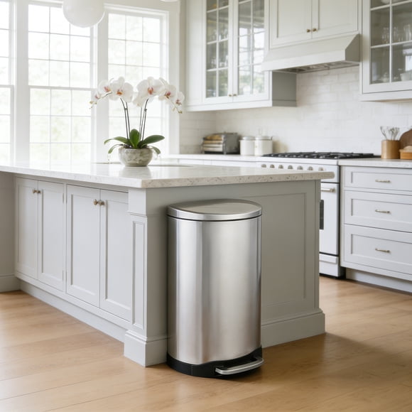 Innovaze Poubelle à Pédale Semi-Ronde en Acier Inoxydable de 10,6 Gal/40 Litres pour Cuisine, Fermeture en Douceur, Résistante aux Traces de Doigts