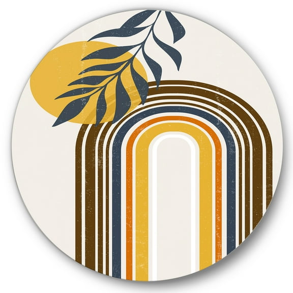 Designart 'Abstract Moon Sun Leaves II' Modern Circle Metal Wall Art 36x36 - Disc of 36
