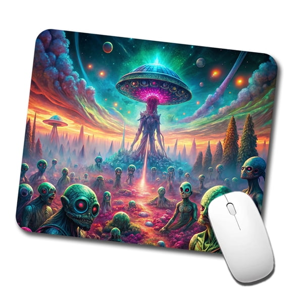 Psychedelic Alien Invasion Vibrant Colors Mouse Pad Low Profile Gaming Mat