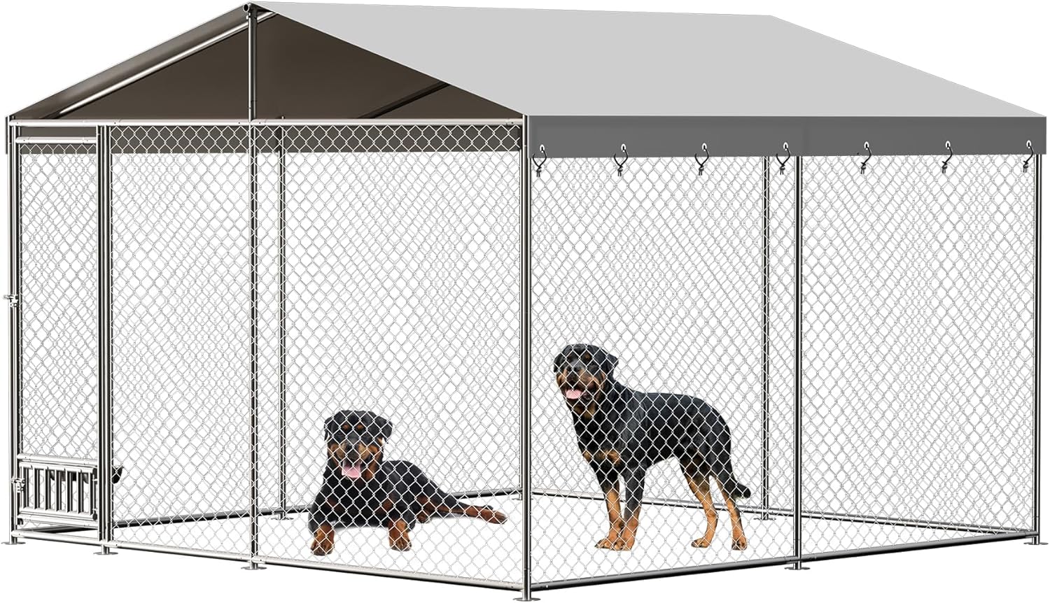 Luku Outdoor Dog Kennel with Waterproof Canopy, Large Dog House with Feeding Doors for Backyard