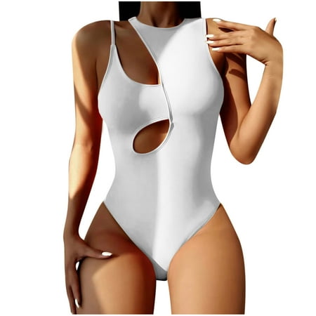 Fesfesfes Monokini for Women One Shoulder Swimsuit Print Bikini Swimsuit Filled Bra One-Piece Swimwear Beachwear Clearance