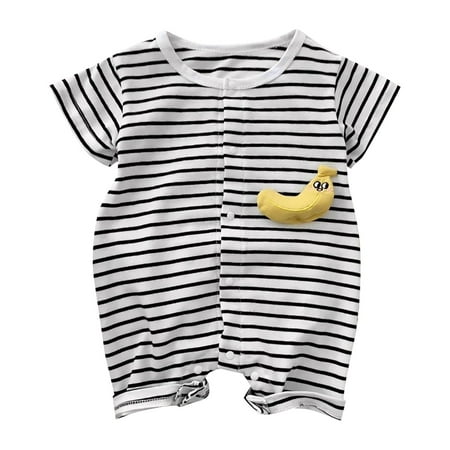 

Toddler Baby Girls Climbing Clothes Striped Printed Banana Crawling Suit Summer Short Sleeve Top Shorts Suit 2 Piece Set For 0-3 Months