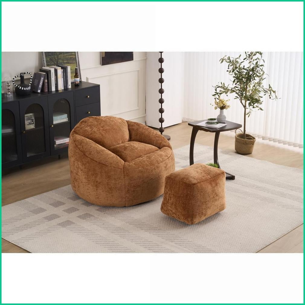 Memory Foam Bean Bag Chair for Adults & Teens – Ultra Soft Lazy Sofa with Filling | Chenille | Round