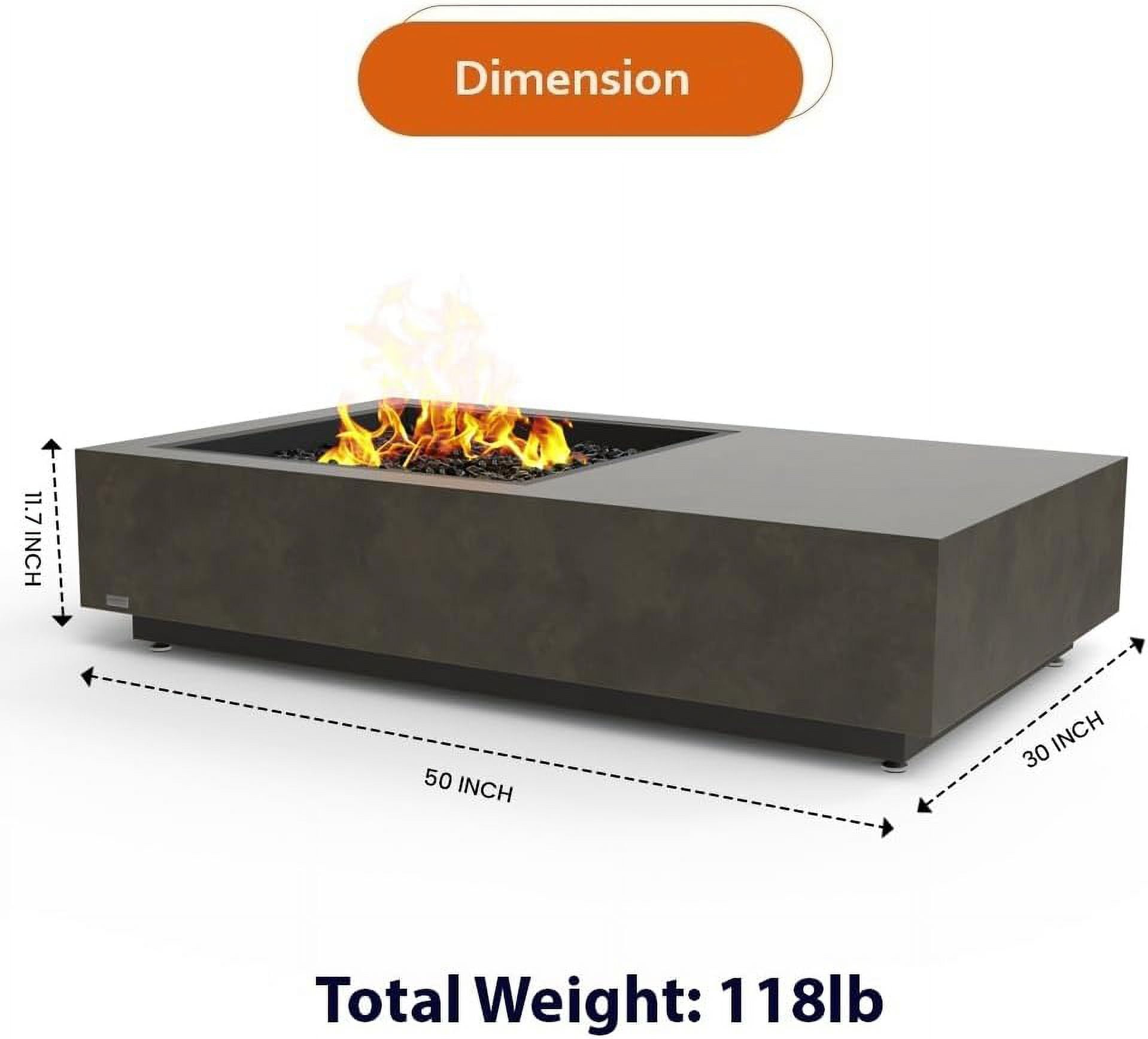 Ecosmart | Manhattan 50 Fire Pit Table | Natural Color | Stainless Steel Gas Burner | Elegant Curved Design with Versatile Wide Lip | Complements Any Decor and Setting