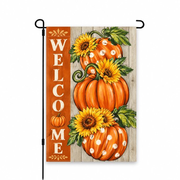 Welcome Sunflower Pumpkin Garden Flag 12x18 Inch for Fall Outdoor Decor – Perfect for Yard, Lawn, Patio, Porch, Seasonal Autumn Decoration Display