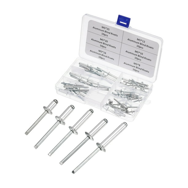 Uxcell M5 Aluminum Blind Rivet Assortment Set Open End Flat Round Head