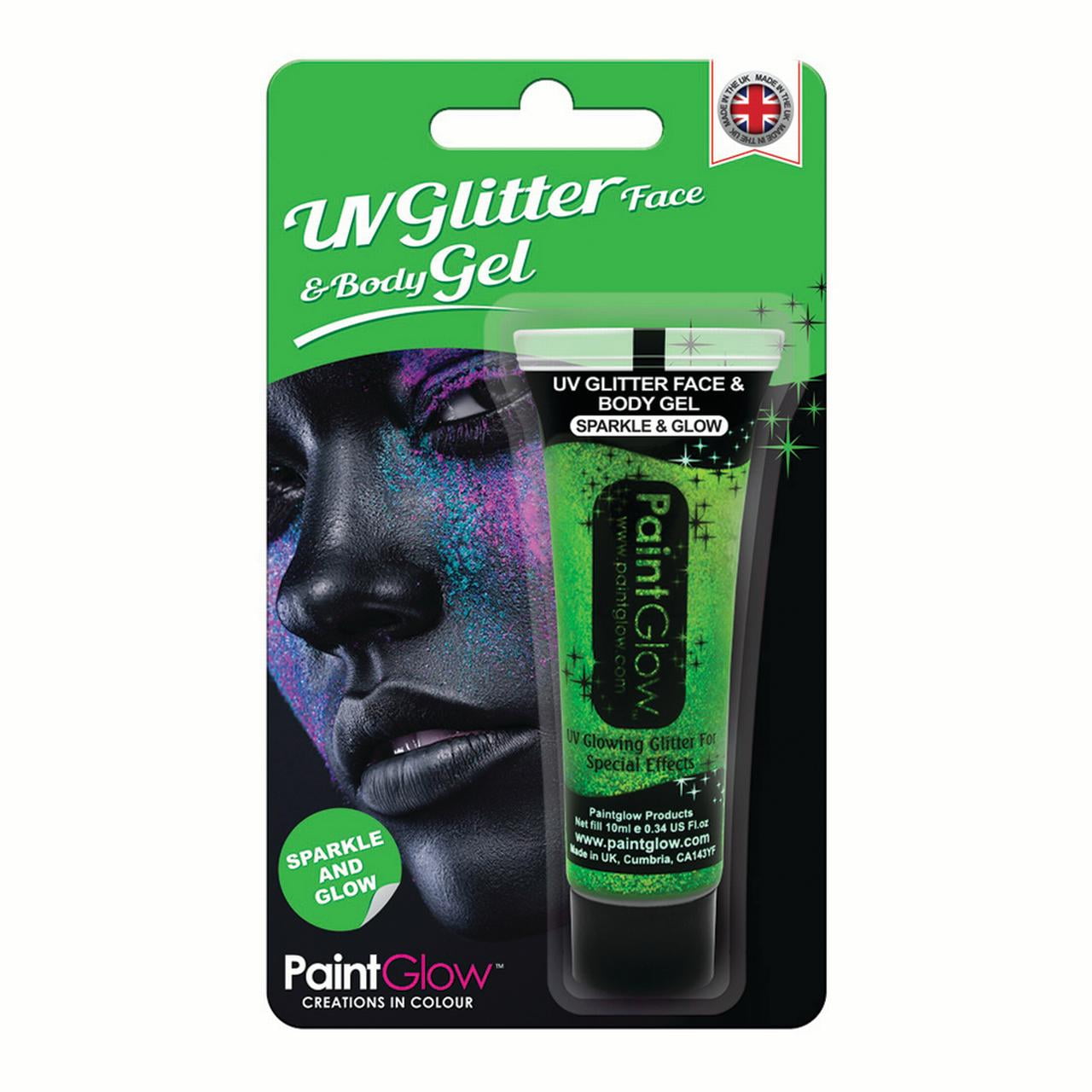 PaintGlow Sparkle & Glow UV Face & Body 10ml Glitter Gel, Mint Green