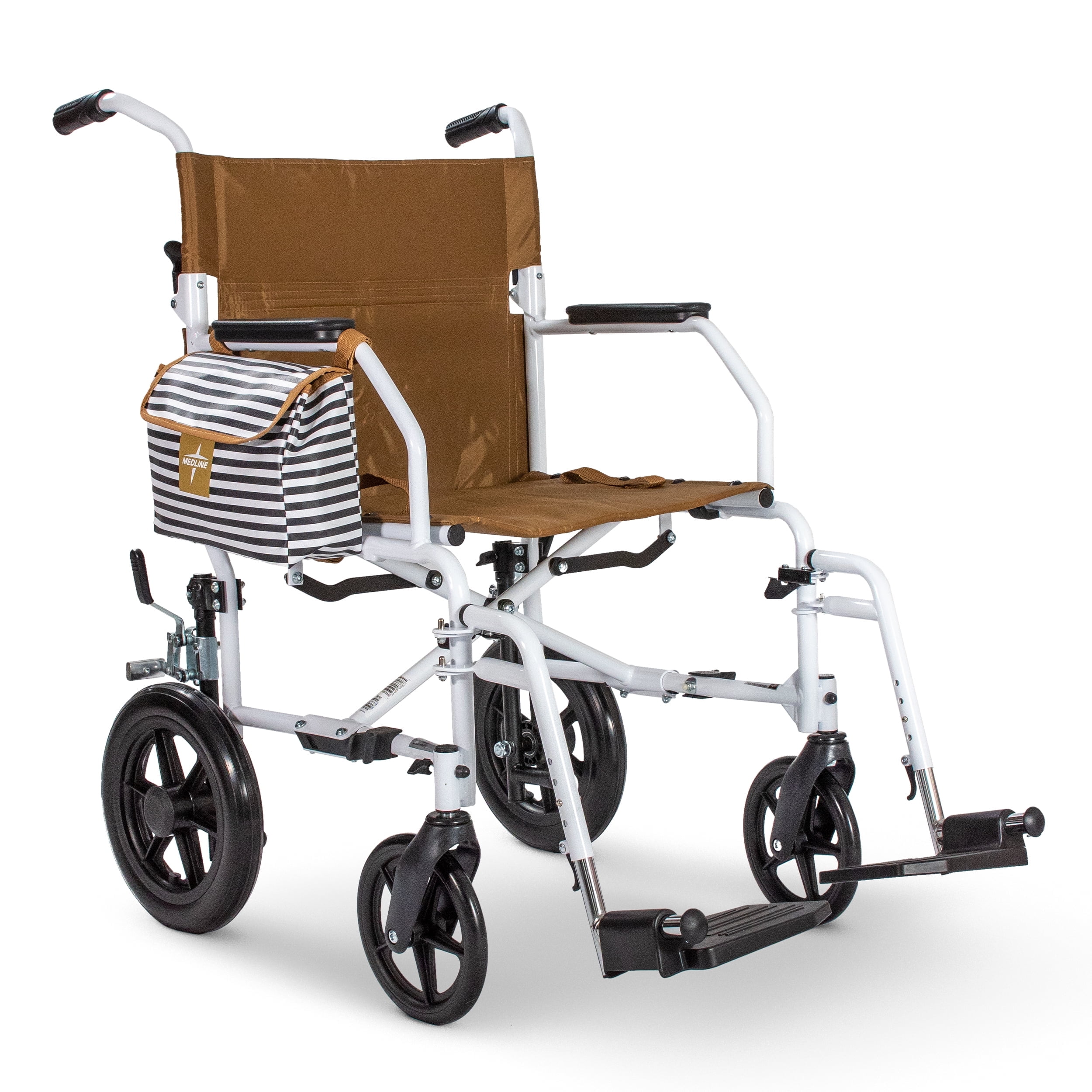 Medline Transport Wheelchair with Permanent Desk Arms, Durable, Swing-Away Footrests, 300 lb Weight Capacity, Tan