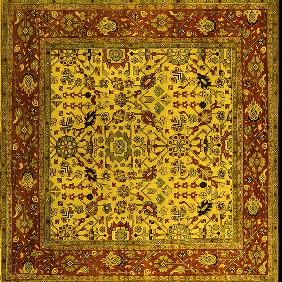 Ahgly Company Machine Washable Indoor Square Oriental Yellow Industrial Area Rugs, 7' Square