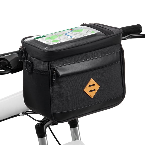 Bike Handlebar Bag, Bicycle Front Bag for Touchable Transparent Phone Holder Pouch, Bike Storage Bag with Shoulder Strap, Bicycle Cooler Pouch Pack for Cycling Travel, Black