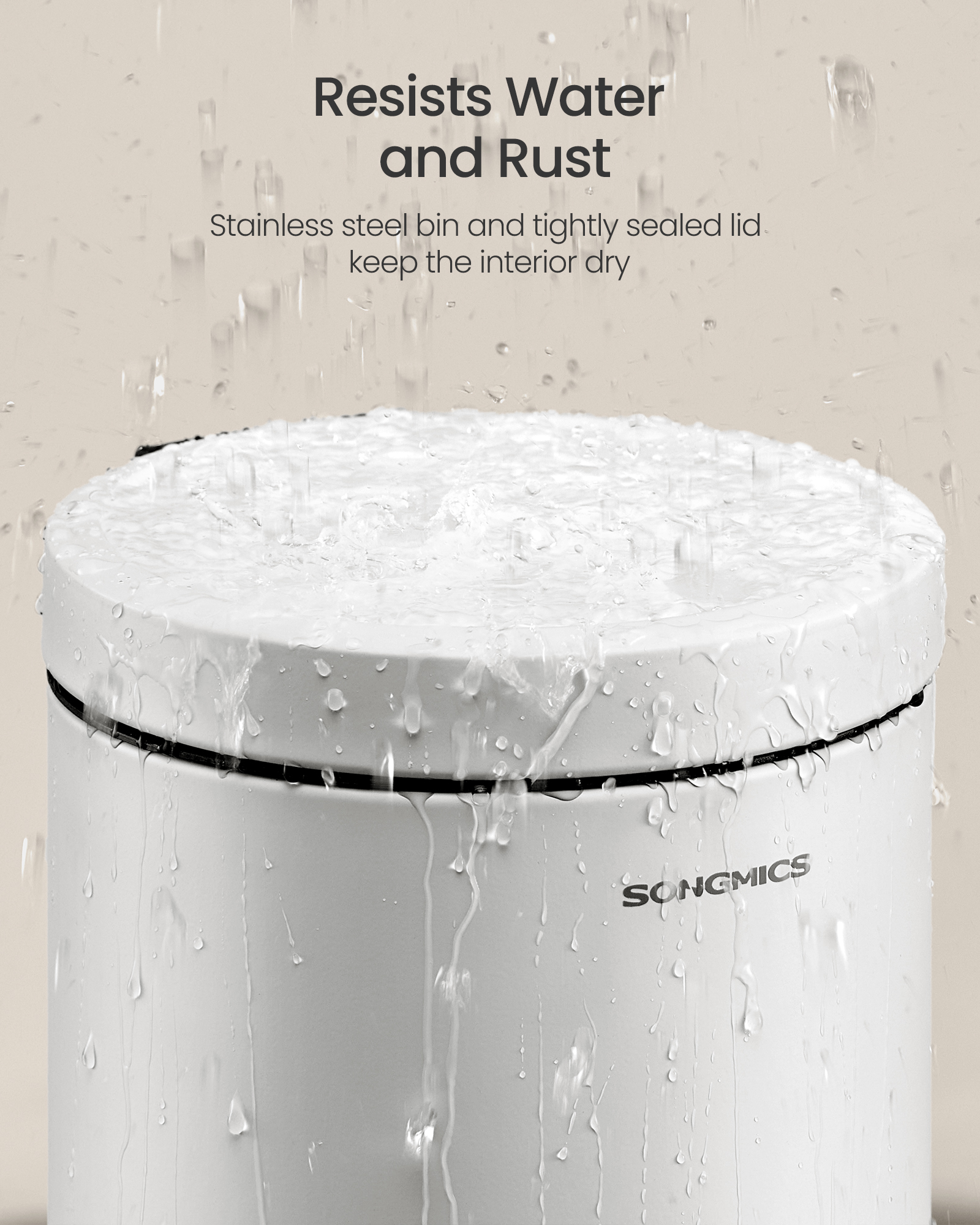 SONGMICS Bathroom Trash Can, 1.6 Gallon (6 L) Small Toilet Garbage Bin with Lid, Soft-Close, Stainless Steel, Pedal, Inner Bucket, Bedroom, Cloud White