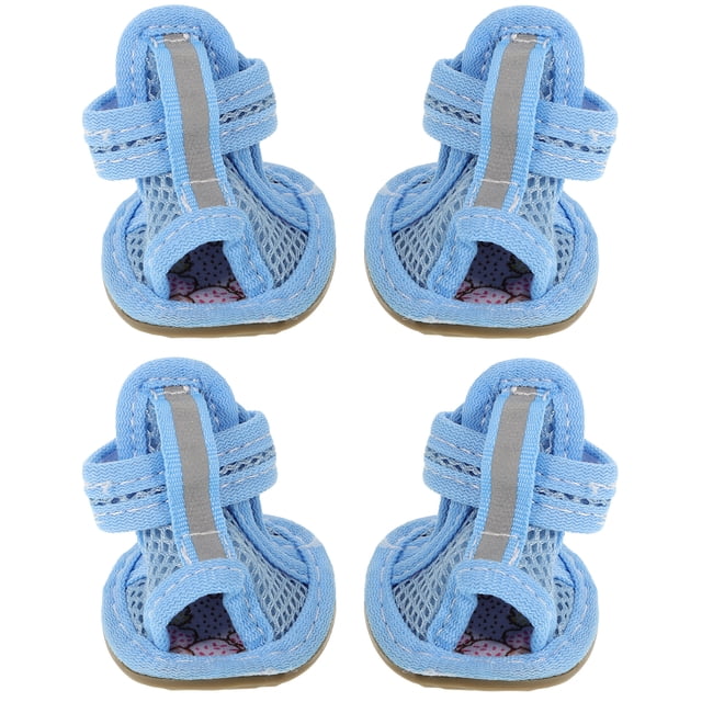 4pcs Verano Transpirable Mascotas Botas para perros Sandalias de malla Zapatos para perros Zapatillas antideslizantes Suministros para mascotas (Azul) - Tamaño 3