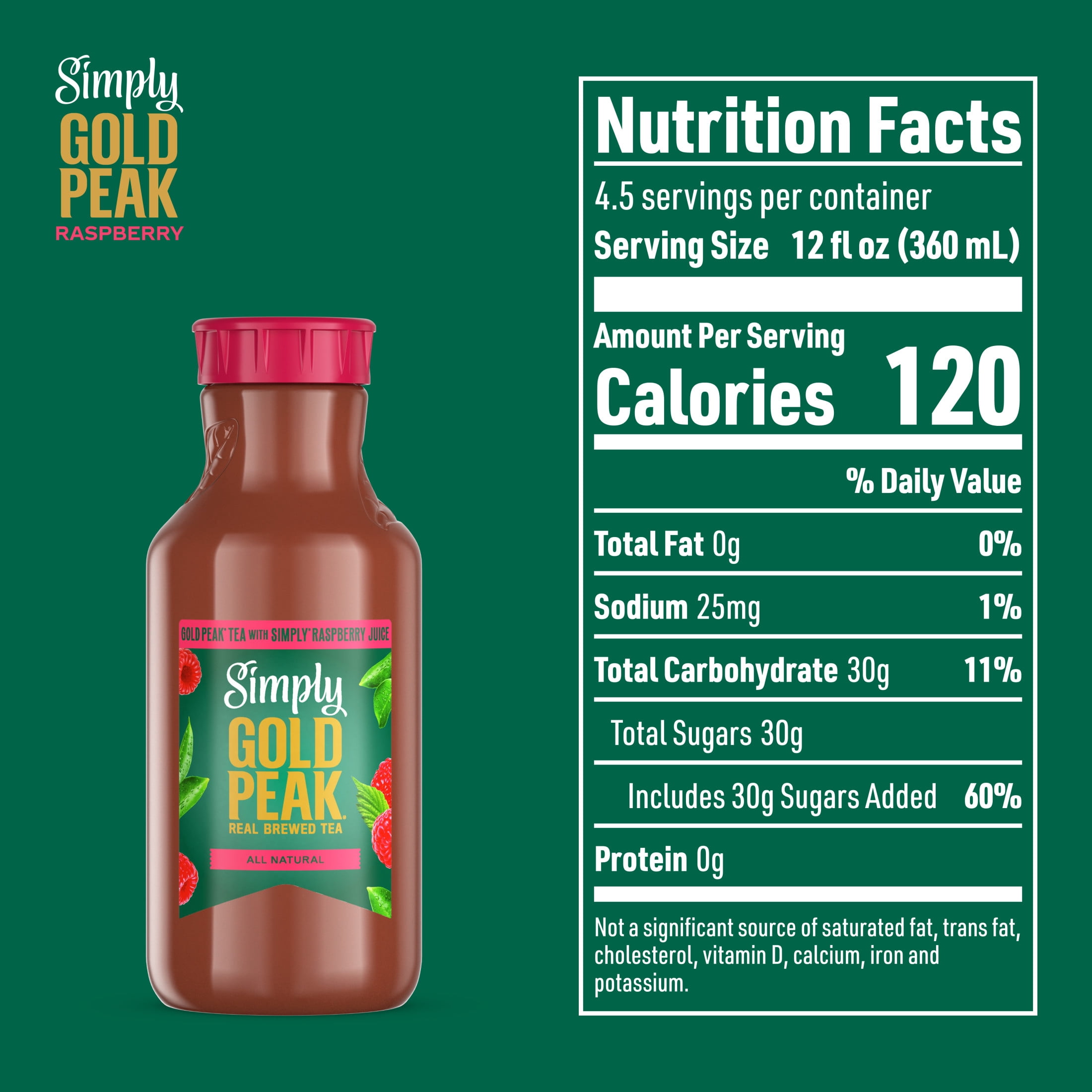 Simply Gold Peak Raspberry Iced Tea, Flavored Tea Bottle, 52 fl oz