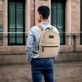 thumbnail image 4 of Classic Solid Color 17 Inch Backpack with Front Zipper Accessory Pocket, Dual Zipper Closure & Padded Shoulder Straps for Work, Office, Gym, Sports, Travel, Commute & Recreation in Khaki, 4 of 7