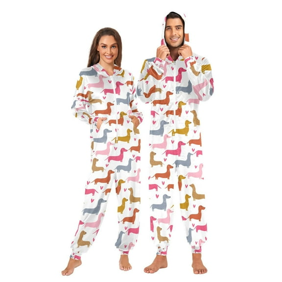 joogoo Dachshund Dogs Heart Unisex Adults Onesies Pajamas Jumpsuits L