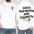 thumbnail image 2 of Christian Faith Hoodie – God Is Our Refuge & Strength Psalm Bible Verse, 2-Sided Graphic Fleece Pullover, Unisex Casual Religious Sweatshirt, 2 of 5
