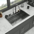 thumbnail image 6 of Gunmetal Black Drop in Waterfall Kitchen Sink - 33*22 inch Single Bowl 16 Gauge Stainless Steel Ledge Workstation Kitchen Sinks with Pull-Out Faucet & Cup Washer, 6 of 11