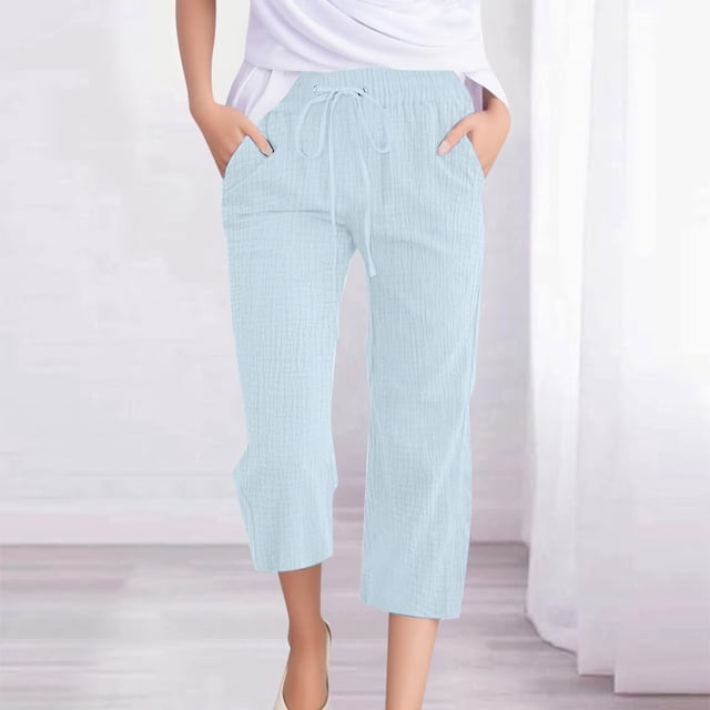 WILLBEST Pantalones Casuales elegantes para Mujer: Pantalones de Tejido 7/8 Transpirables de Color Sólido para Mayor Comodidad y Versatilidad En el Día a Día. Mediana