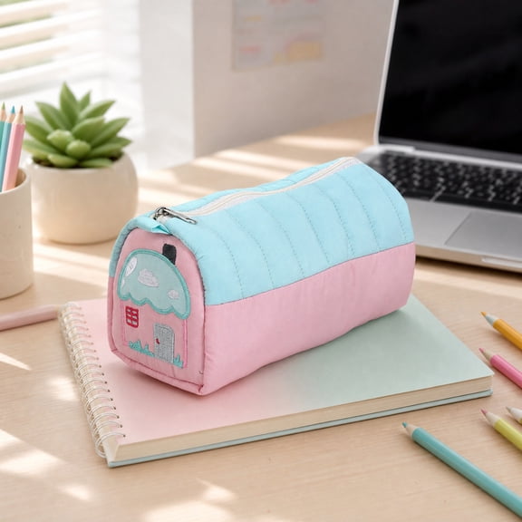 Cute House Pencil Case Pouch Large Capacity Pencil Case with Zipper Pen Holder Wide-Opening Pencil Case Bag Pouch Makeup Organizer Storage for Office Supplies