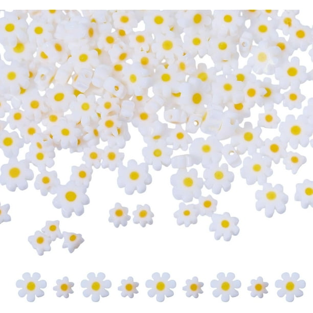 304 piezas de cuentas de vidrio de margarita de 2 estilos, cuentas de vidrio de flor, cuentas sueltas de margarita, cuentas de margarita de flor plana