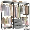 thumbnail image 3 of Homieasy Garment Rack Heavy Duty Clothes Rack for Hanging Clothes,Clothing Rack with Drawers, Wood Stoarge Shelf Freestanding Closet Wardrobe Rack, Corner L Shaped Closet System Organizers, Grey, 3 of 8