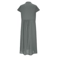 thumbnail image 4 of Aimik Fashion Women Summer Cotton-Linen Stand-Collar Solid Color V-Neck Short Sleeve Casual Long Dress with Single-Breasted, 4 of 6