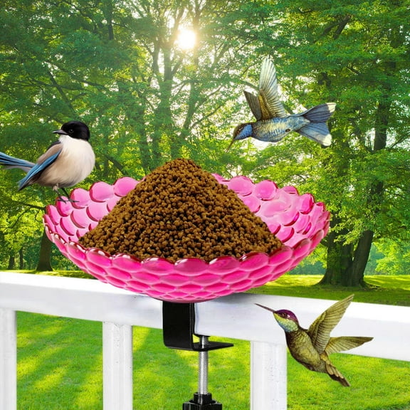 Harlier Bird Bath Deck Mounted Bowl, 6.9 Inch Metal Bird Baths with Adjustable Sturdy Metal Clamp for Deck Railing Balcony Bird Feeder for Garden Yard and Lawn Decoration, Pink