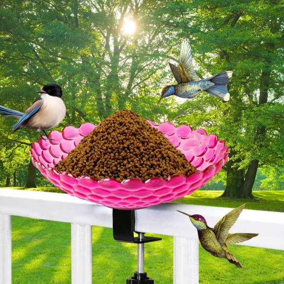 Bain d'Oiseaux de Jardin Extérieur Rose Vif pour Décoration de Jardin Patio Attire les Oiseaux Sauvages Construction en Résine Rose Vif