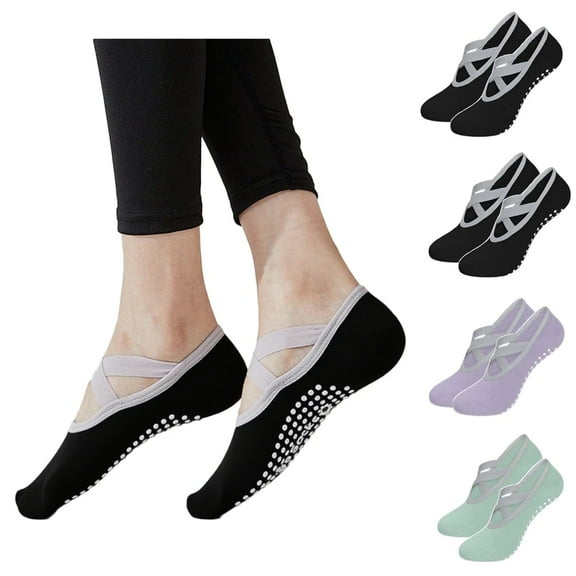 4 Pairs Women’s Non-Slip Yoga Socks – Breathable Cotton Grip Socks with Anti-Skid Soles for Pilates, Ballet, Barre, Fitness & Home Use
