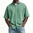 thumbnail image 2 of Men's Short Sleeve Button Down Shirt Casual Henley Top Quick Dry Breathable Stretch Cotton Feel Solid Color Turndown Collar Daily Work Beach Vacation | Zenithor,Green 2XL, 2 of 8