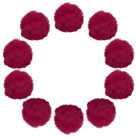 Uxcell 2 Inch Faux Fur Pom Pom Balls, 10 Pcs Wine Red Faux Fur Pom Poms for Hats with Elastic Loop for DIY Knitting Hats Keychain Scarves Gloves Bags Shoes