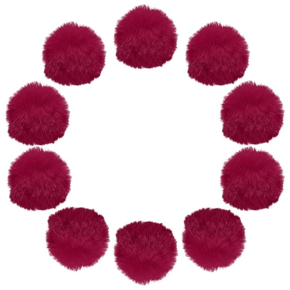 Uxcell 2 Inch Faux Fur Pom Pom Balls, 10 Pcs Wine Red Faux Fur Pom Poms for Hats with Elastic Loop for DIY Knitting Hats Keychain Scarves Gloves Bags Shoes