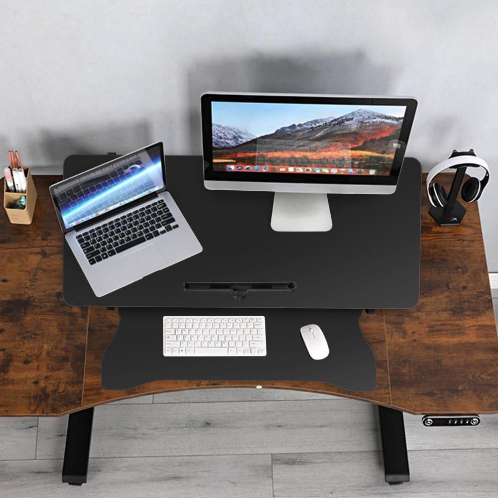 37" Desk Converter Height Adjustable Sit Stand Desk Riser with Keyboard Tray Desktop Standing Desks for Two Monitors Sit to Stand up Computer Workstation for Home Offices Holds 37 Lbs,Black