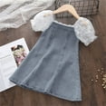 thumbnail image 4 of Baby Girl Dresses Puff Sleeve Lace Mesh Denim Sun Princess Toddler Girls ,Size 4 Years-5 Years, 4 of 9