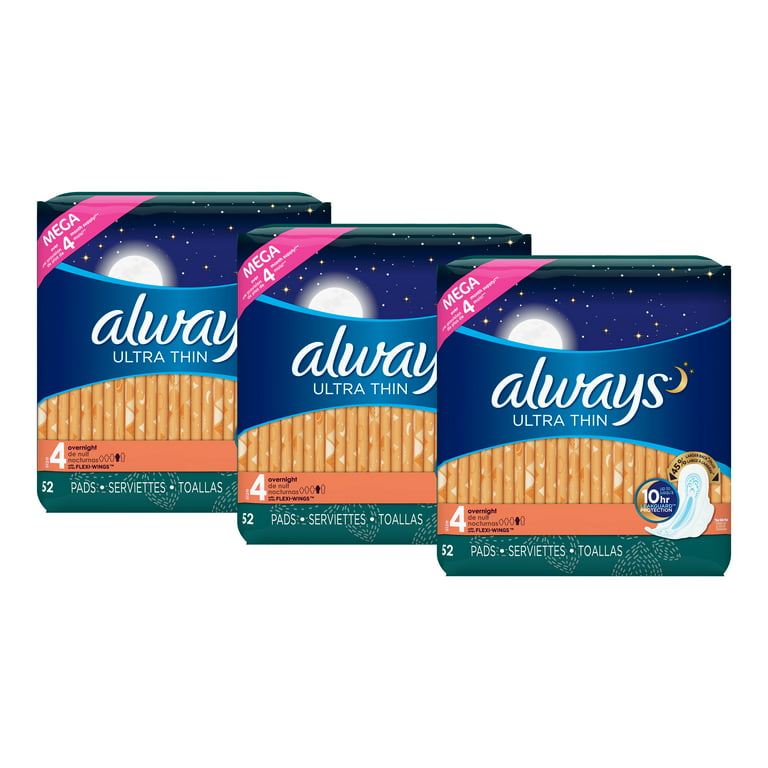 Always Ultra Thin Overnight Pads with Flexi-Wings, Size 4