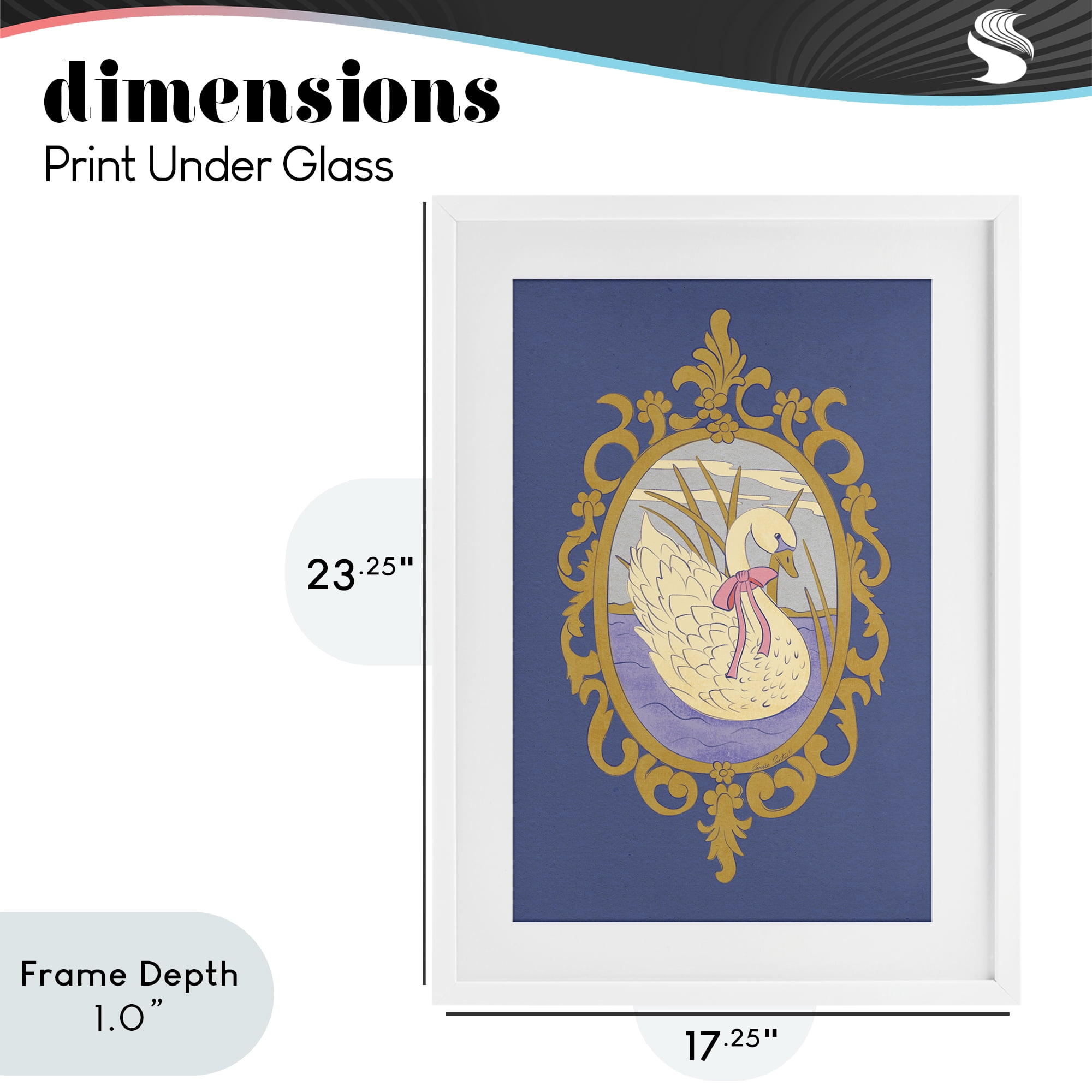 Stupell Industries Swan and Ornate Pattern White Framed Print Under Glass, design by Carrie Cantwell