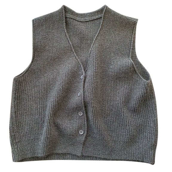 Staron Women's Solid Color V Neck Single Button Sleeveless Knit Vest Casual Pullover Fashion Tank Top, Dark Gray FREE SIZE